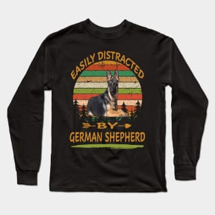 Easily Distracted By German Shepherd Vintage Long Sleeve T-Shirt